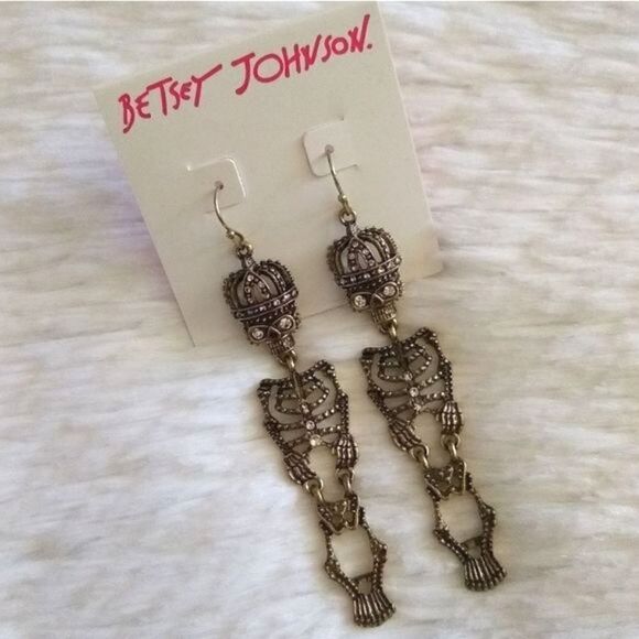 Betsey Johnson Dangling Skellington Earrings - Picture 1 of 2